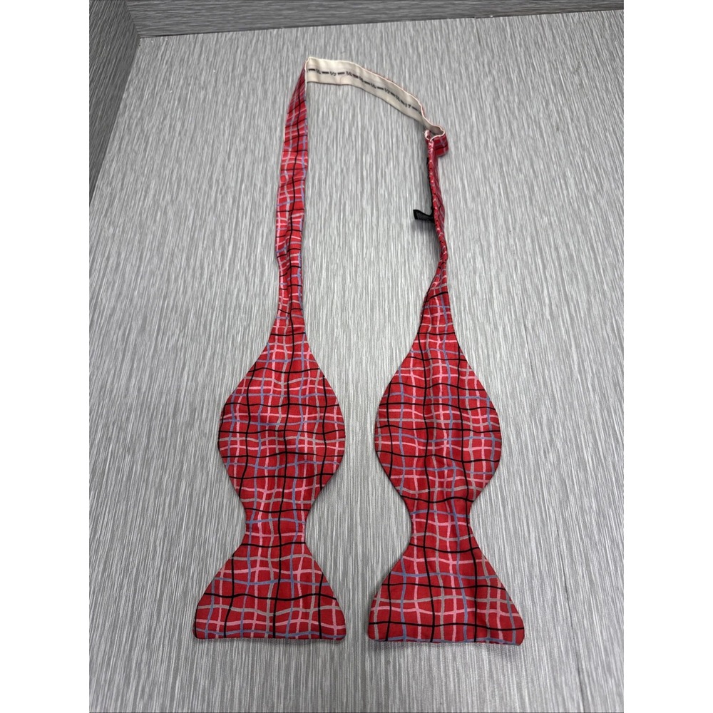 Liberty London Self Tie Bow Tie Red Plaid Made in England Men's Adjustable